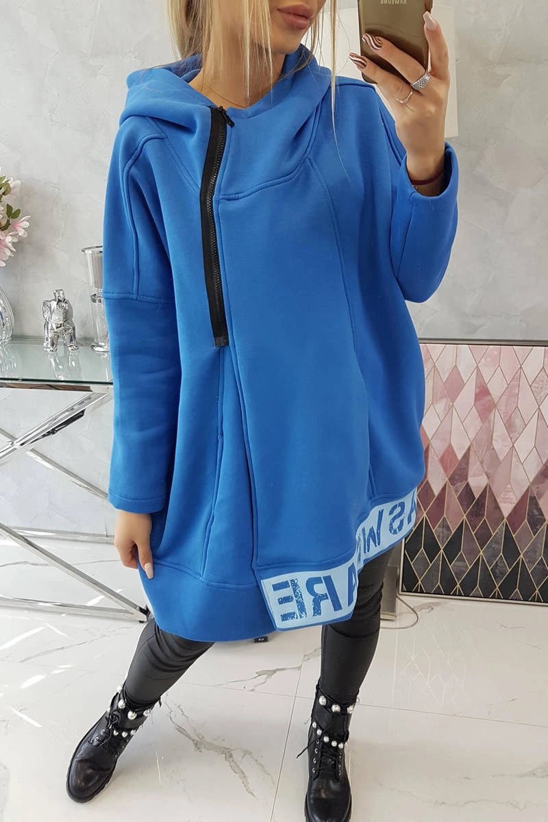 Long insulated hoodie with zipper 9305 / – Blue cornflower цвет / color | Lexline Fashion