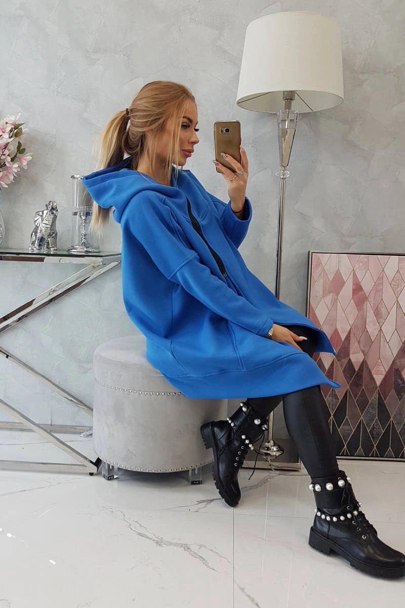 Long insulated hoodie with zipper 9305 / – Blue cornflower цвет / color | Lexline Fashion