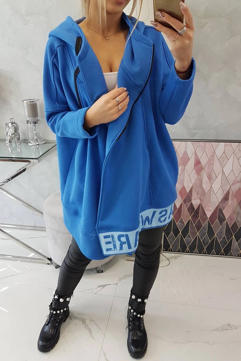 Long insulated hoodie with zipper 9305 / – Blue cornflower цвет / color | Lexline Fashion