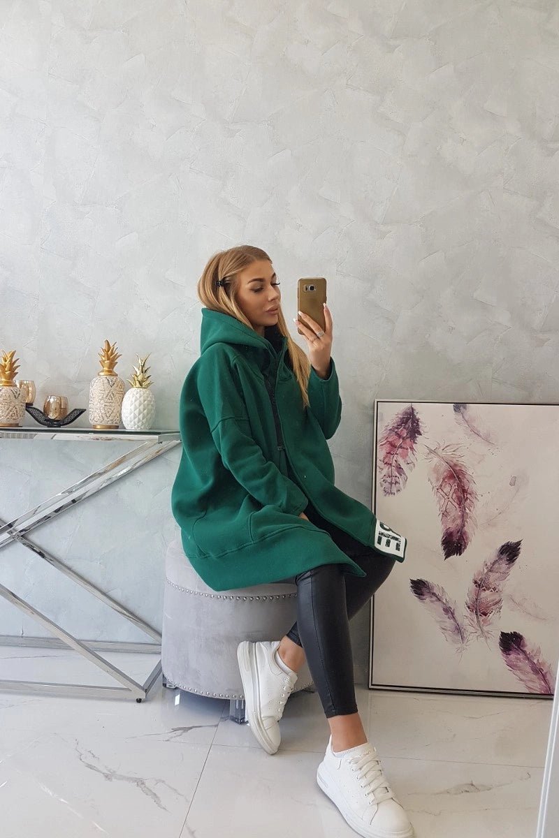 Long insulated hoodie with zipper 9305 / – Dark || green цвет / color | Lexline Fashion