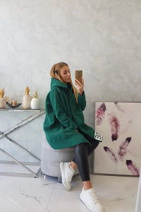 Long insulated hoodie with zipper 9305 / – Dark || green цвет / color | Lexline Fashion