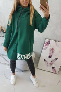Long insulated hoodie with zipper 9305 / – Dark || green цвет / color | Lexline Fashion