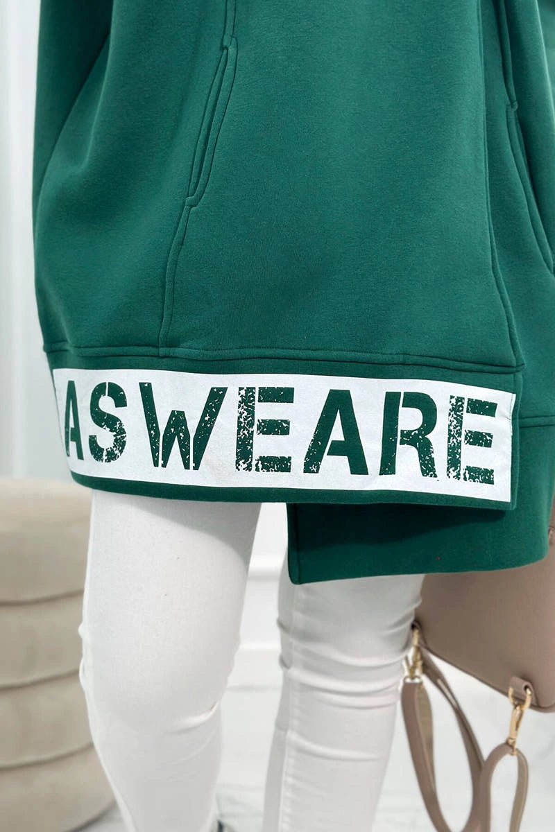 Long insulated hoodie with zipper 9305 / – Dark || green цвет / color | Lexline Fashion
