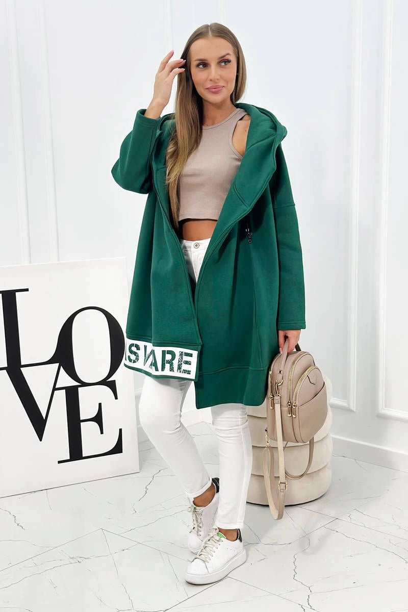 Long insulated hoodie with zipper 9305 / – Dark || green цвет / color | Lexline Fashion