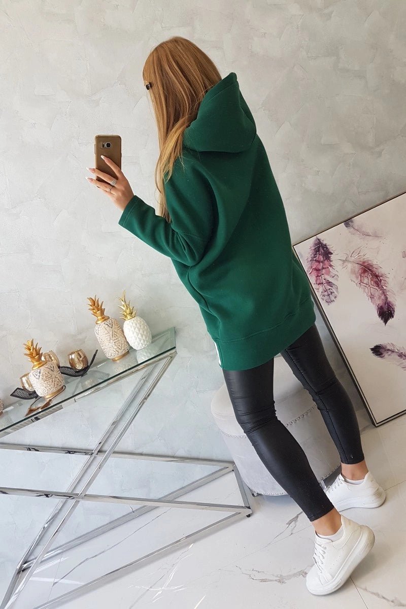 Long insulated hoodie with zipper 9305 / – Dark || green цвет / color | Lexline Fashion