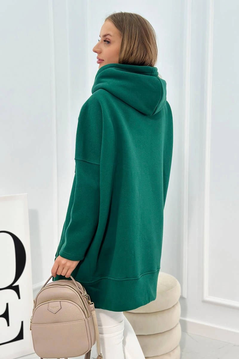 Long insulated hoodie with zipper 9305 / – Dark || green цвет / color | Lexline Fashion