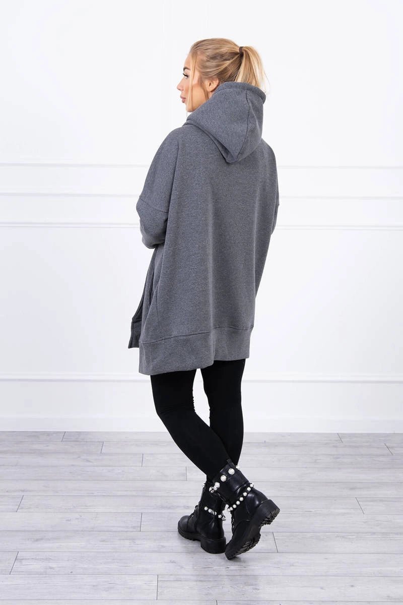 Long insulated hoodie with zipper 9305 / – Graphite цвет / color | Lexline Fashion