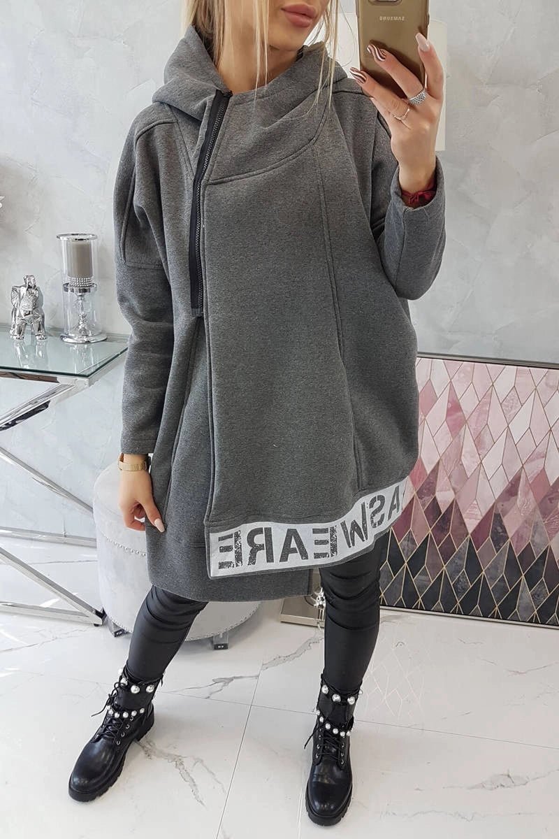Long insulated hoodie with zipper 9305 / – Graphite цвет / color | Lexline Fashion