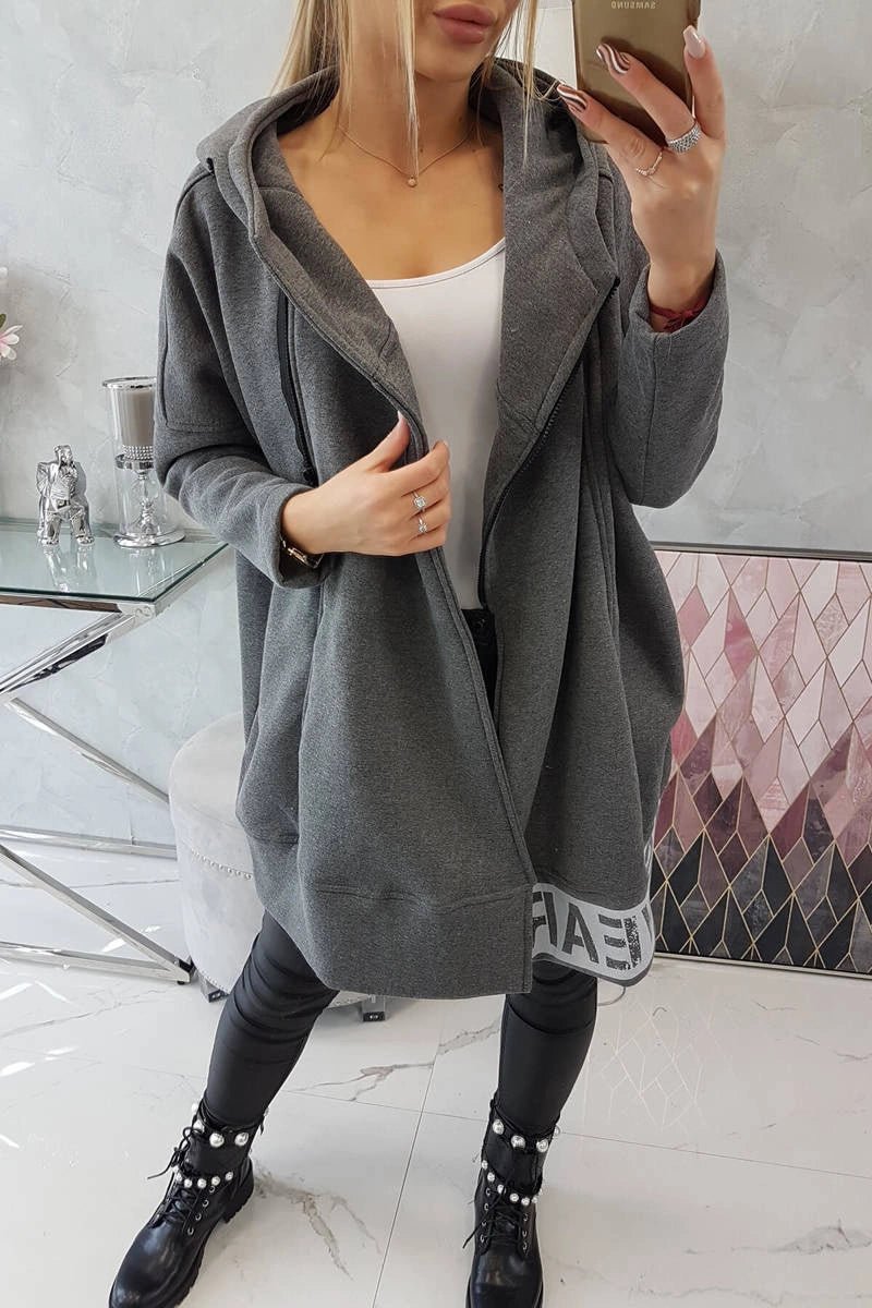Long insulated hoodie with zipper 9305 / – Graphite цвет / color | Lexline Fashion