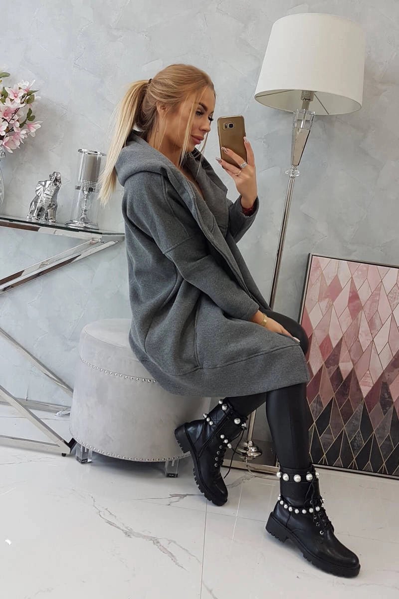 Long insulated hoodie with zipper 9305 / – Graphite цвет / color | Lexline Fashion