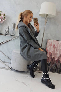 Long insulated hoodie with zipper 9305 / – Graphite цвет / color | Lexline Fashion