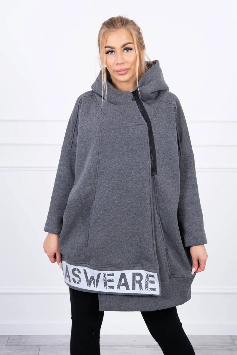 Long insulated hoodie with zipper 9305 / – Graphite цвет / color | Lexline Fashion