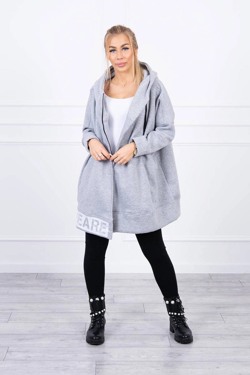 Long insulated hoodie with zipper 9305 / – Gray цвет / color | Lexline Fashion