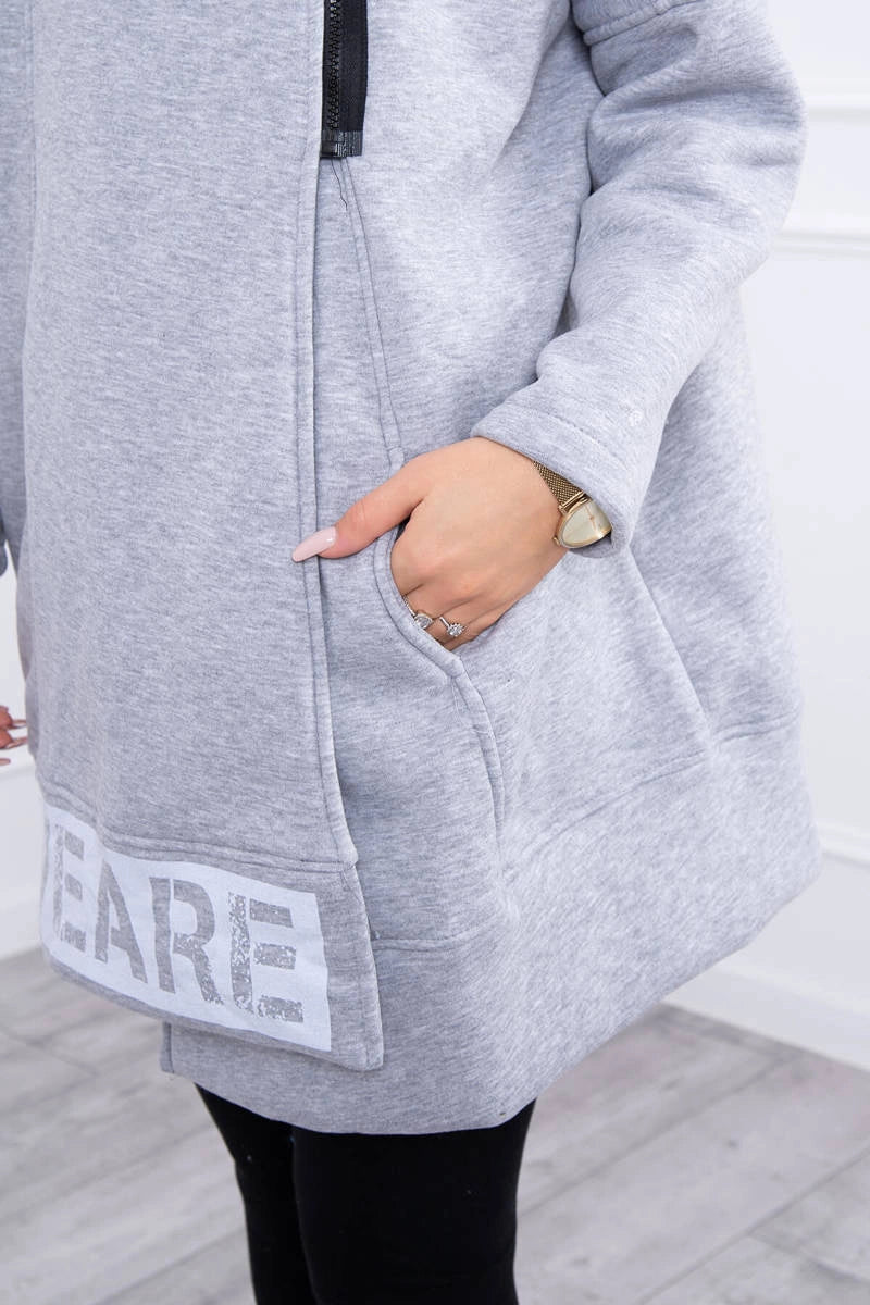 Long insulated hoodie with zipper 9305 / – Gray цвет / color | Lexline Fashion