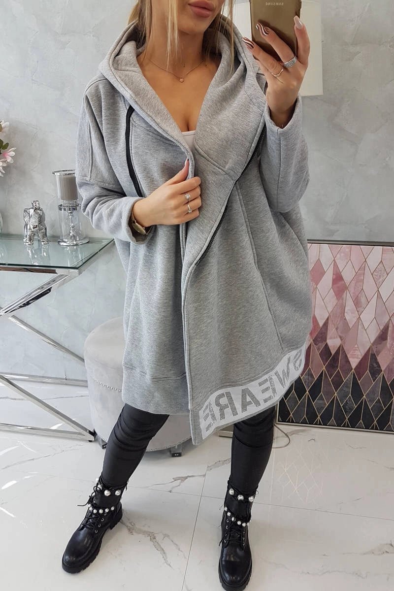 Long insulated hoodie with zipper 9305 / – Gray цвет / color | Lexline Fashion