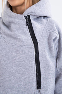 Long insulated hoodie with zipper 9305 / – Gray цвет / color | Lexline Fashion