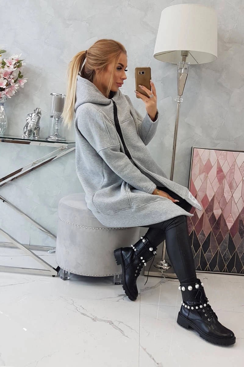 Long insulated hoodie with zipper 9305 / – Gray цвет / color | Lexline Fashion