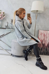 Long insulated hoodie with zipper 9305 / – Gray цвет / color | Lexline Fashion