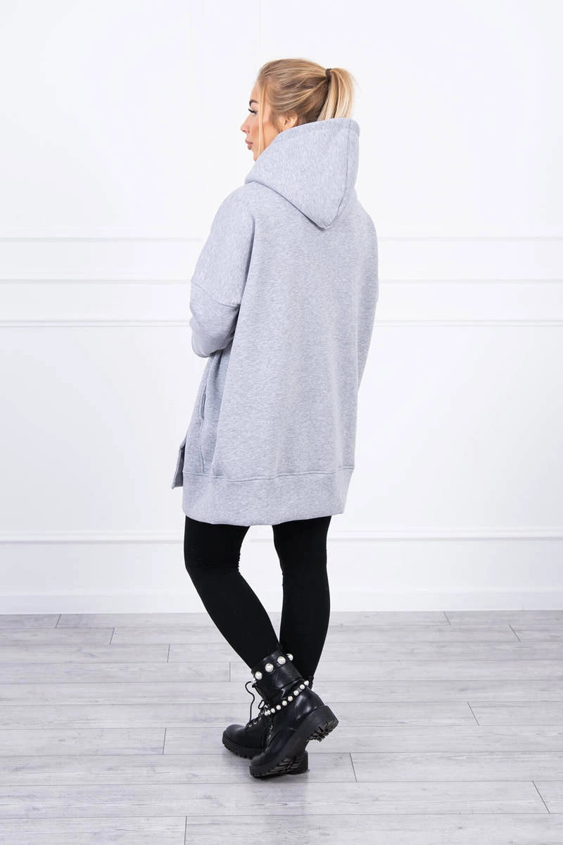 Long insulated hoodie with zipper 9305 / – Gray цвет / color | Lexline Fashion