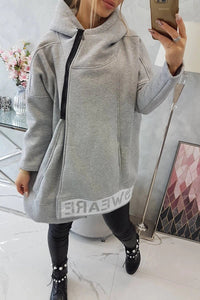 Long insulated hoodie with zipper 9305 / – Gray цвет / color | Lexline Fashion