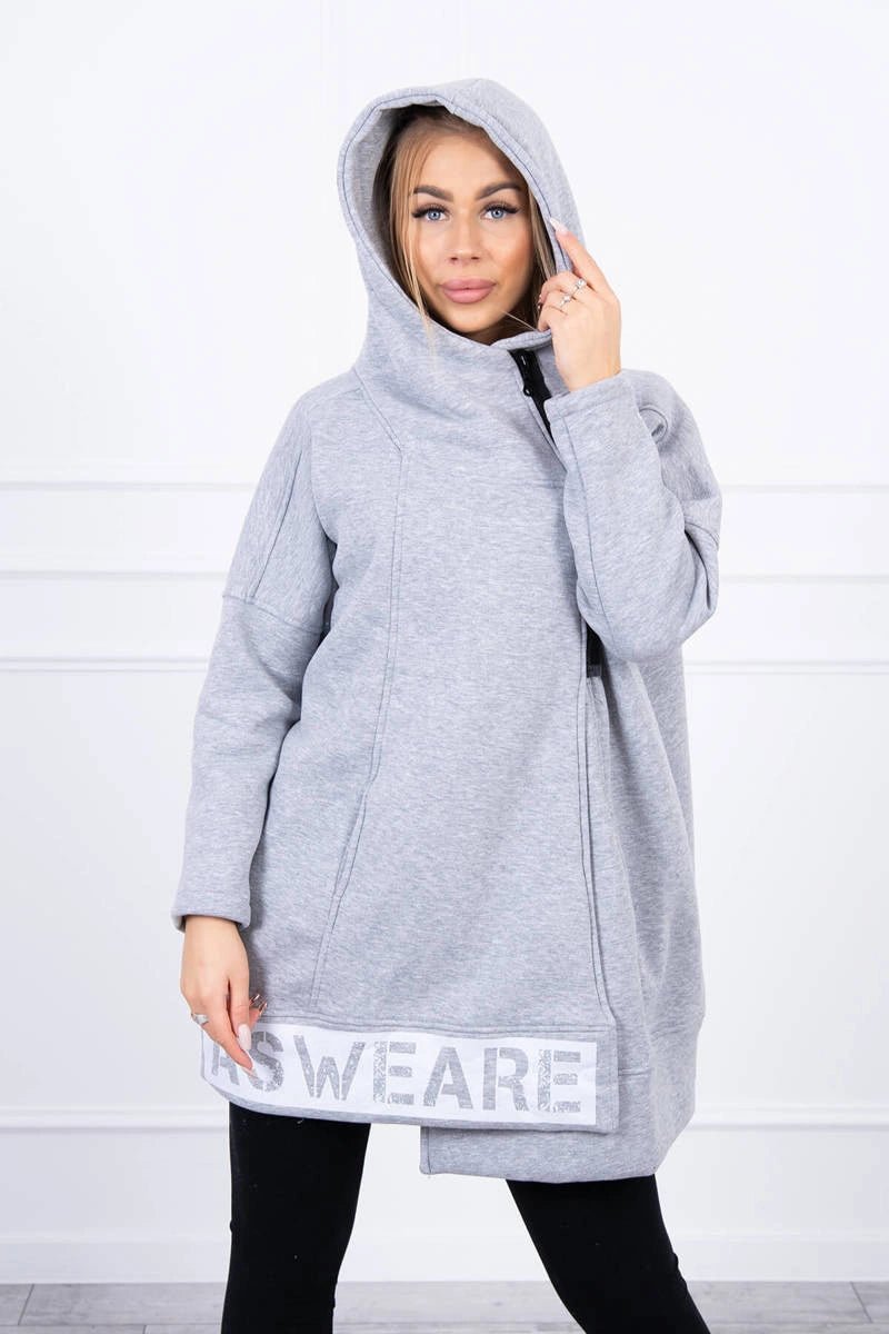 Long insulated hoodie with zipper 9305 / – Gray цвет / color | Lexline Fashion