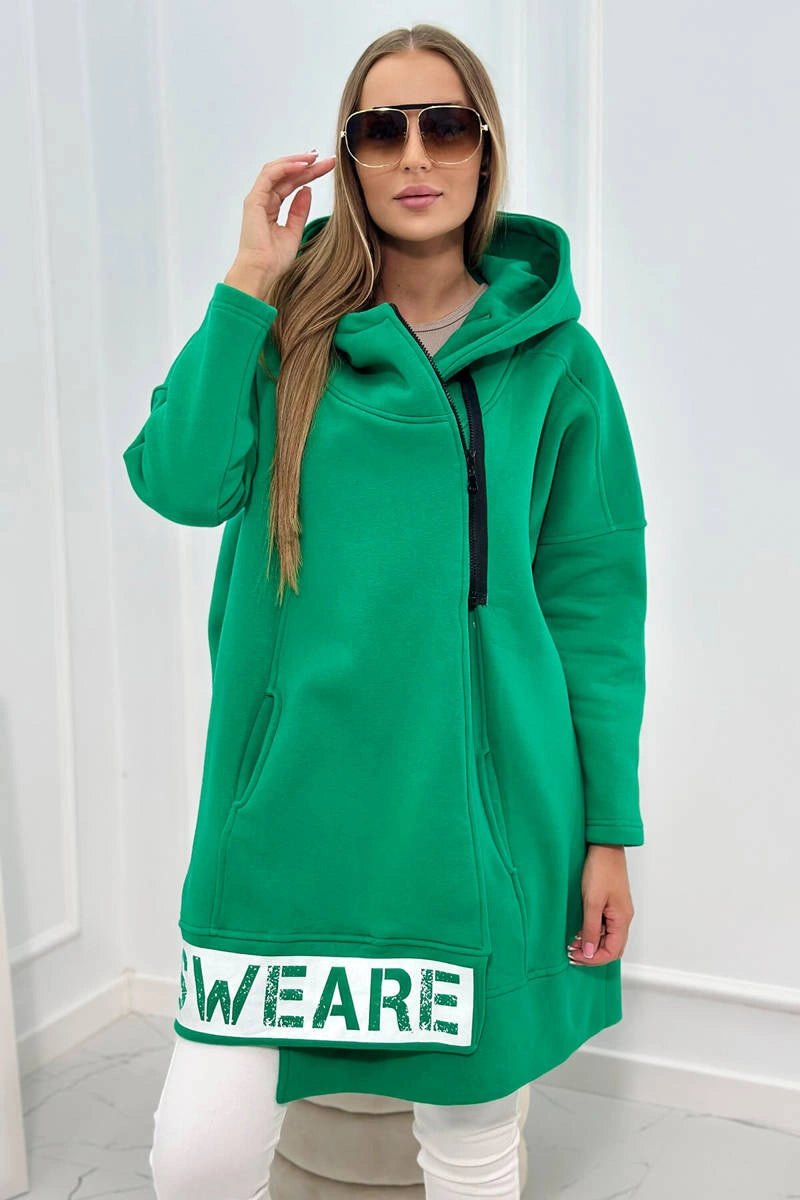Long insulated hoodie with zipper 9305 / – Green цвет / color | Lexline Fashion