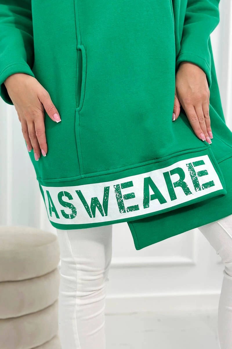 Long insulated hoodie with zipper 9305 / – Green цвет / color | Lexline Fashion