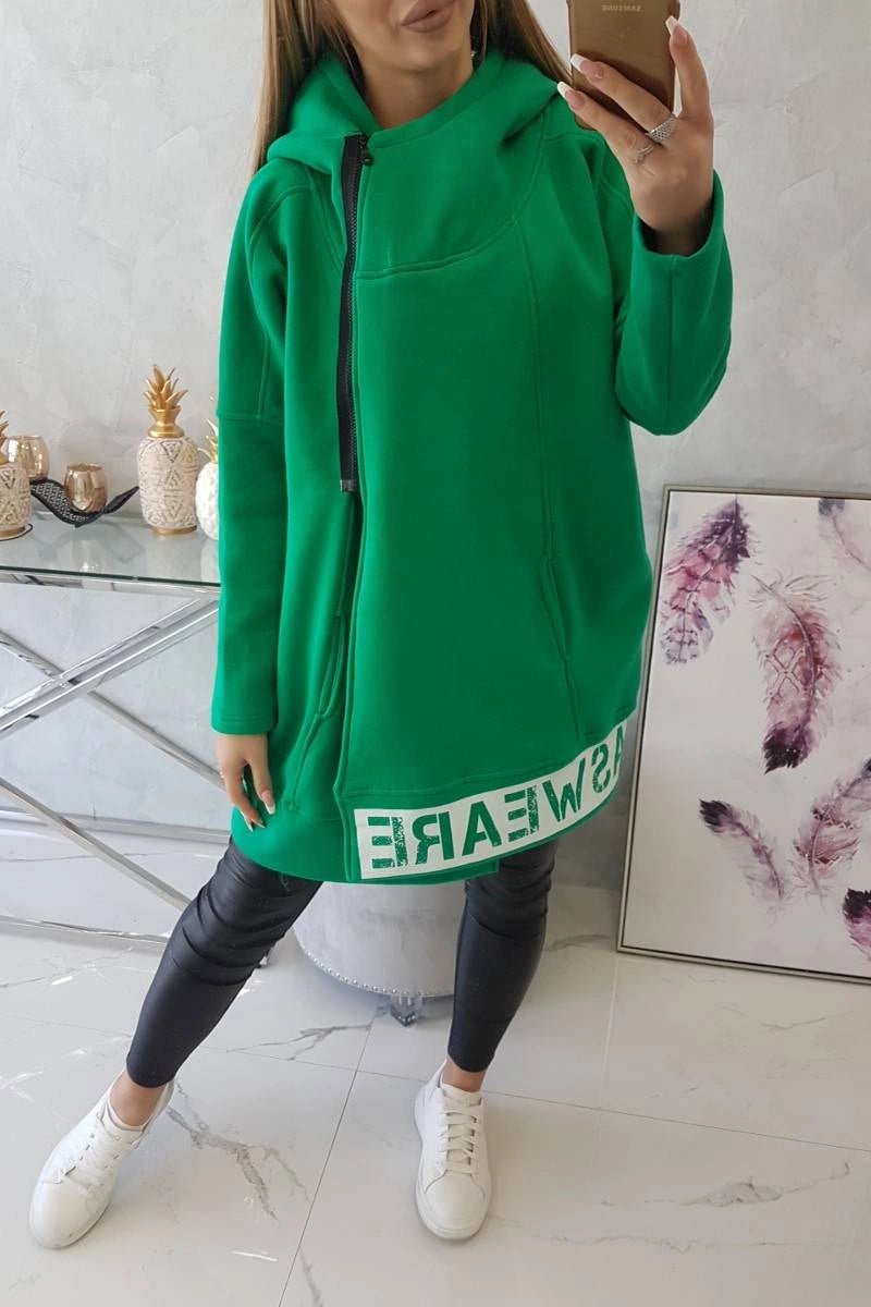 Long insulated hoodie with zipper 9305 / – Green цвет / color | Lexline Fashion