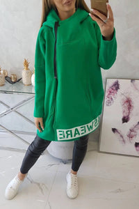 Long insulated hoodie with zipper 9305 / – Green цвет / color | Lexline Fashion
