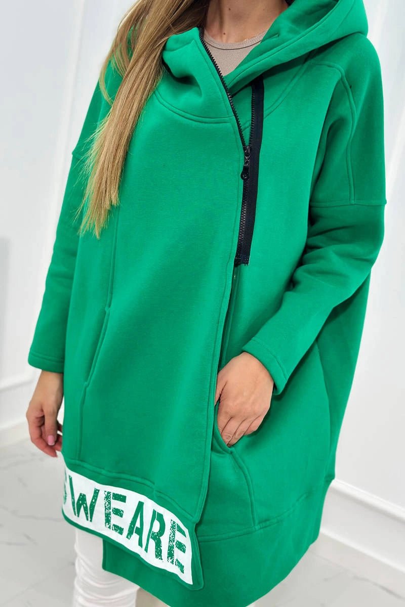 Long insulated hoodie with zipper 9305 / – Green цвет / color | Lexline Fashion