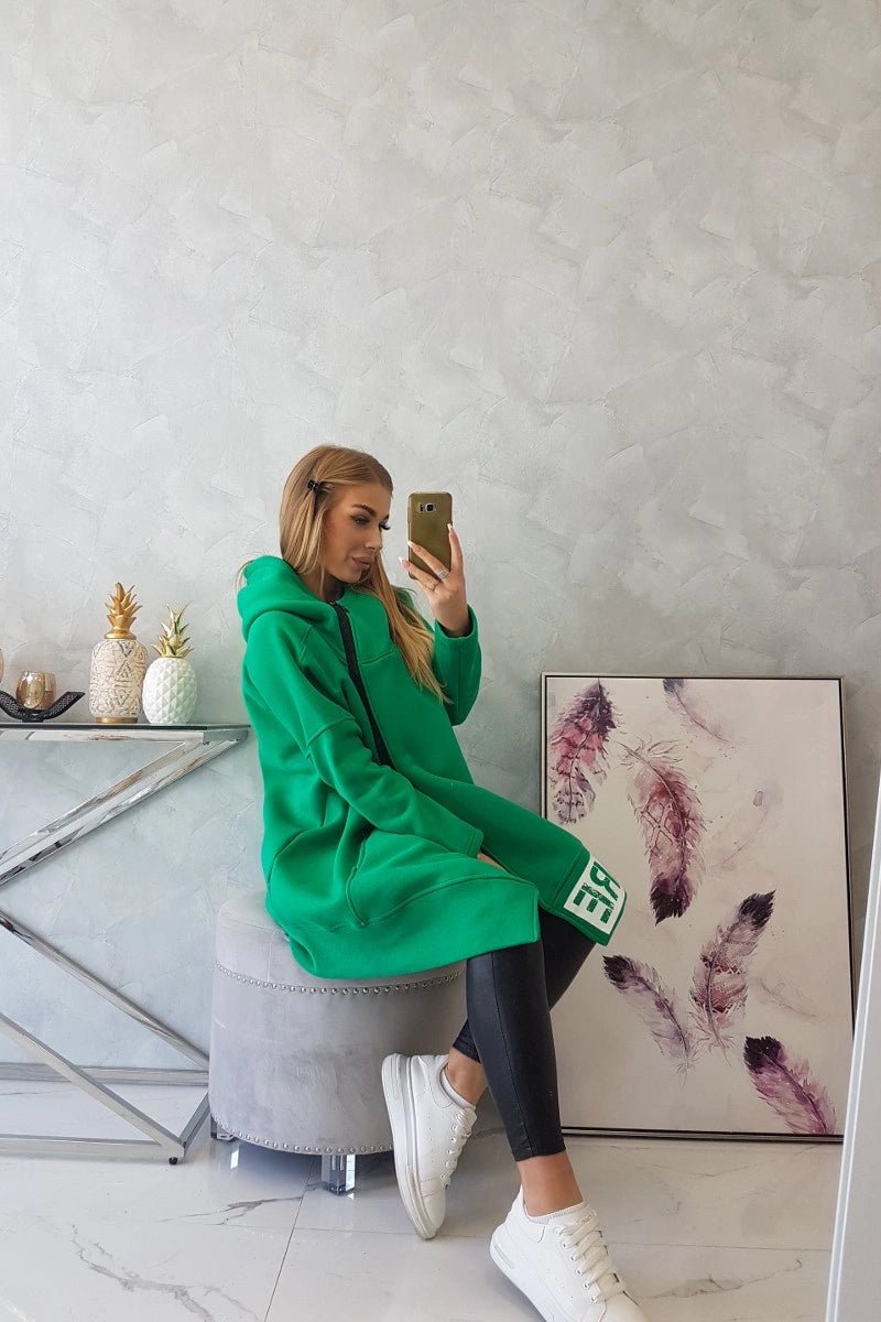 Long insulated hoodie with zipper 9305 / – Green цвет / color | Lexline Fashion