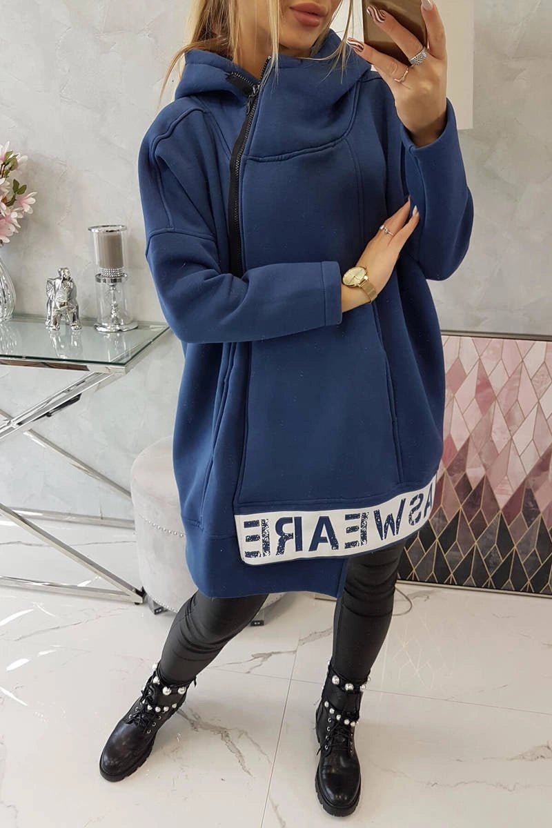 Long insulated hoodie with zipper 9305 / – Jeans цвет / color | Lexline Fashion