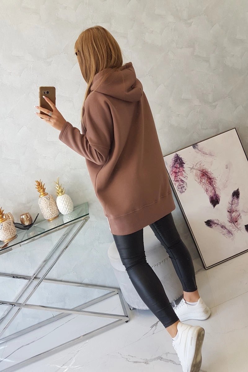 Long insulated hoodie with zipper 9305 / – Mocca цвет / color | Lexline Fashion