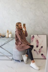 Long insulated hoodie with zipper 9305 / – Mocca цвет / color | Lexline Fashion