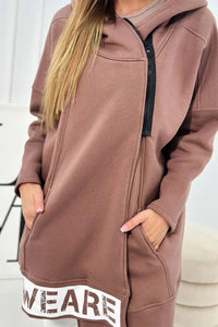 Long insulated hoodie with zipper 9305 / – Mocca цвет / color | Lexline Fashion