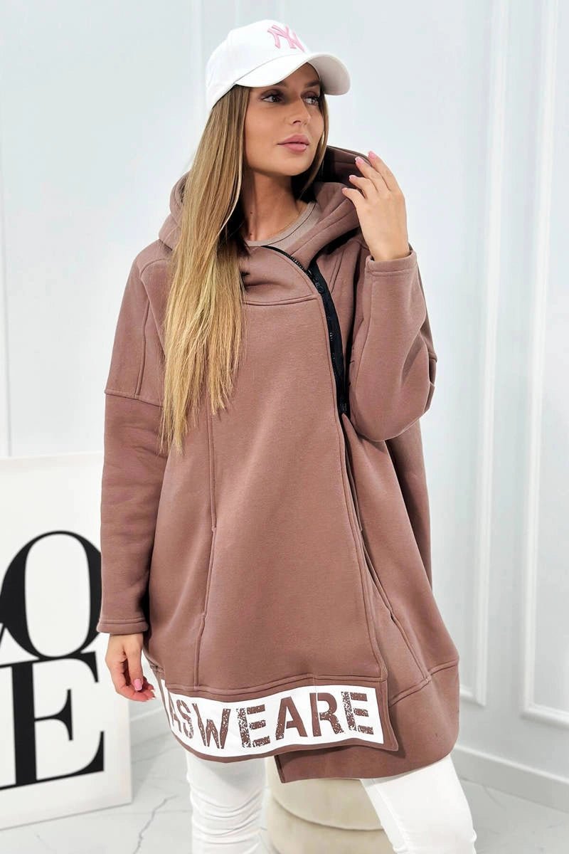 Long insulated hoodie with zipper 9305 / – Mocca цвет / color | Lexline Fashion
