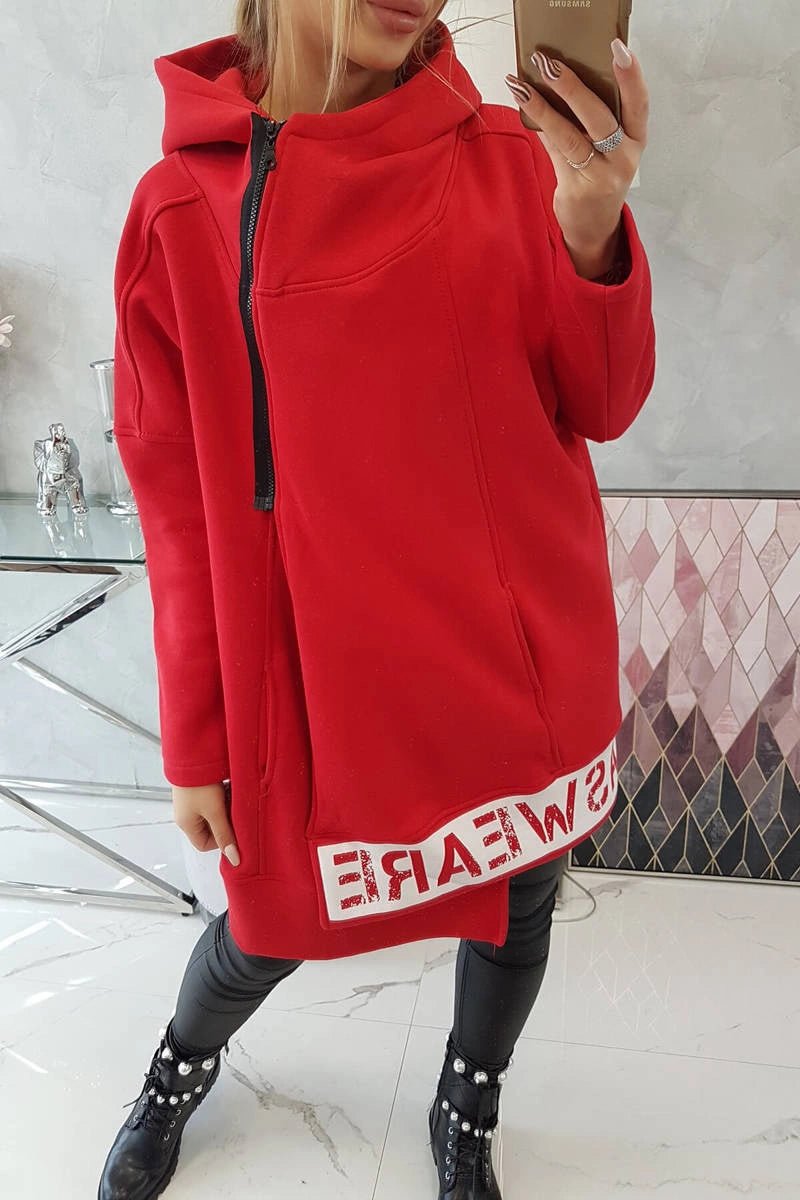 Long insulated hoodie with zipper 9305 / – Red цвет / color | Lexline Fashion