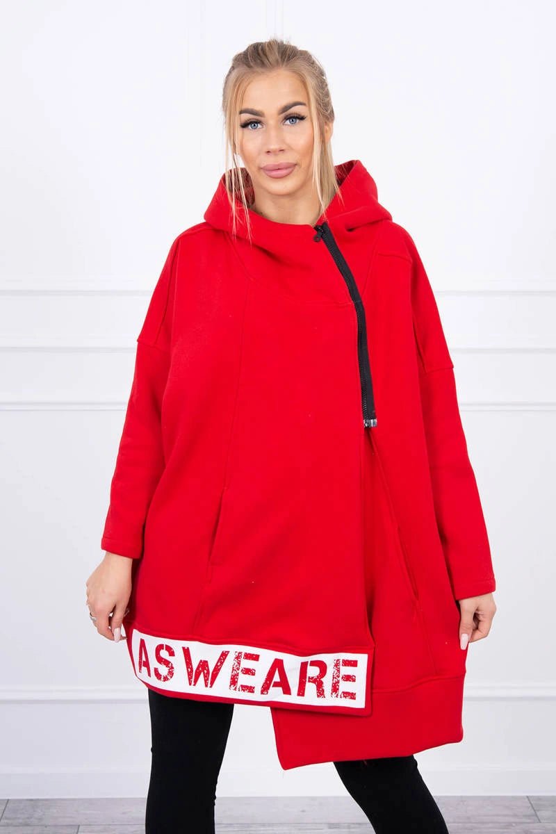 Long insulated hoodie with zipper 9305 / – Red цвет / color | Lexline Fashion