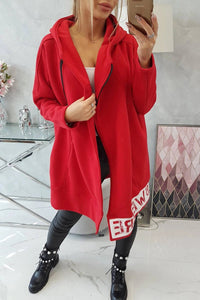 Long insulated hoodie with zipper 9305 / – Red цвет / color | Lexline Fashion