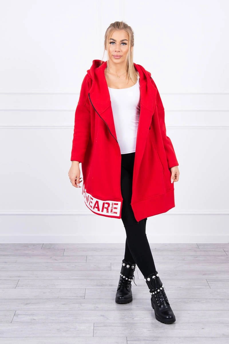 Long insulated hoodie with zipper 9305 / – Red цвет / color | Lexline Fashion