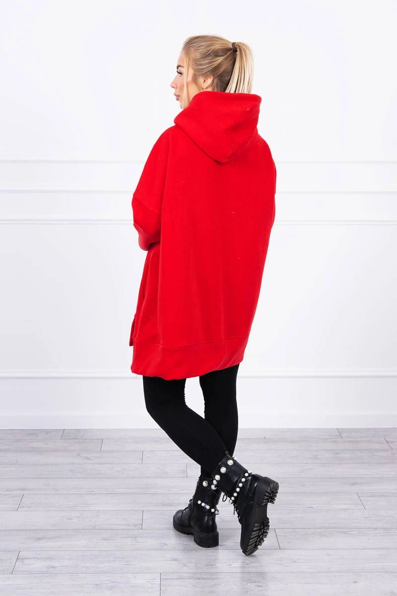 Long insulated hoodie with zipper 9305 / – Red цвет / color | Lexline Fashion
