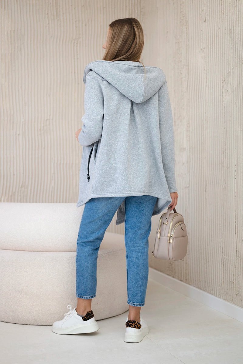 Long insulated hoodie with zipper 9306 / – Gray цвет / color | Lexline Fashion