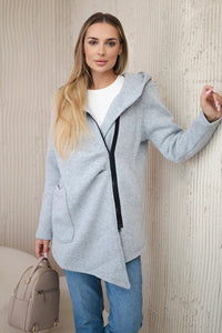 Long insulated hoodie with zipper 9306 / – Gray цвет / color | Lexline Fashion