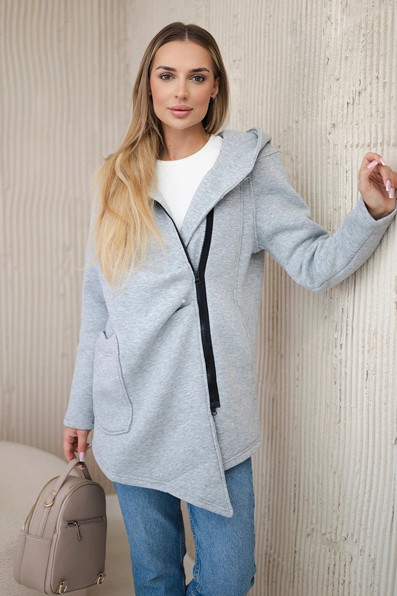 Long insulated hoodie with zipper 9306 / – Gray цвет / color | Lexline Fashion