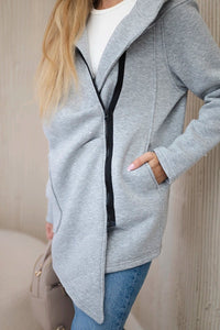 Long insulated hoodie with zipper 9306 / – Gray цвет / color | Lexline Fashion