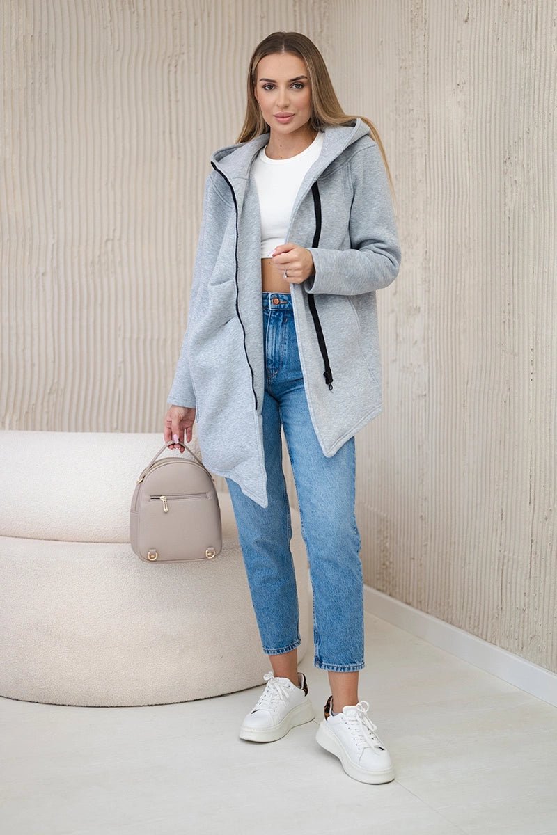 Long insulated hoodie with zipper 9306 / – Gray цвет / color | Lexline Fashion