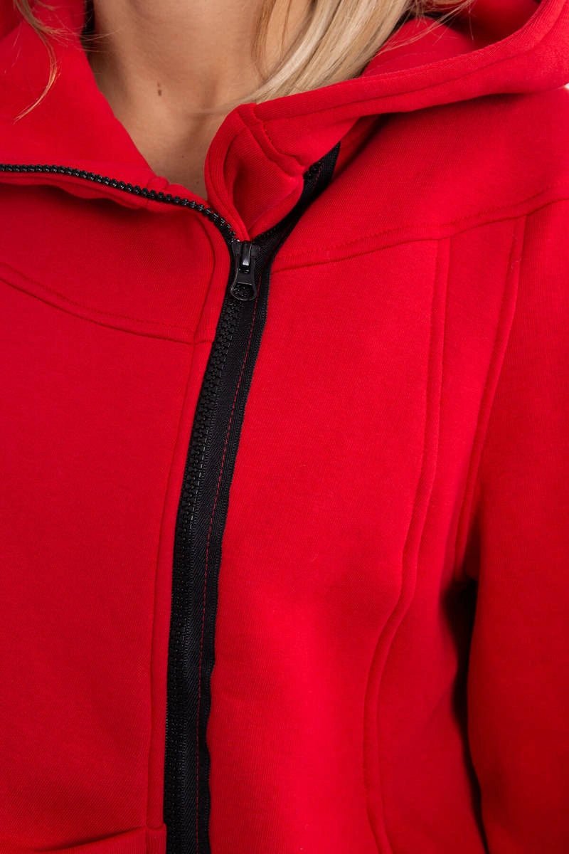 Long insulated hoodie with zipper 9306 / – Red цвет / color | Lexline Fashion