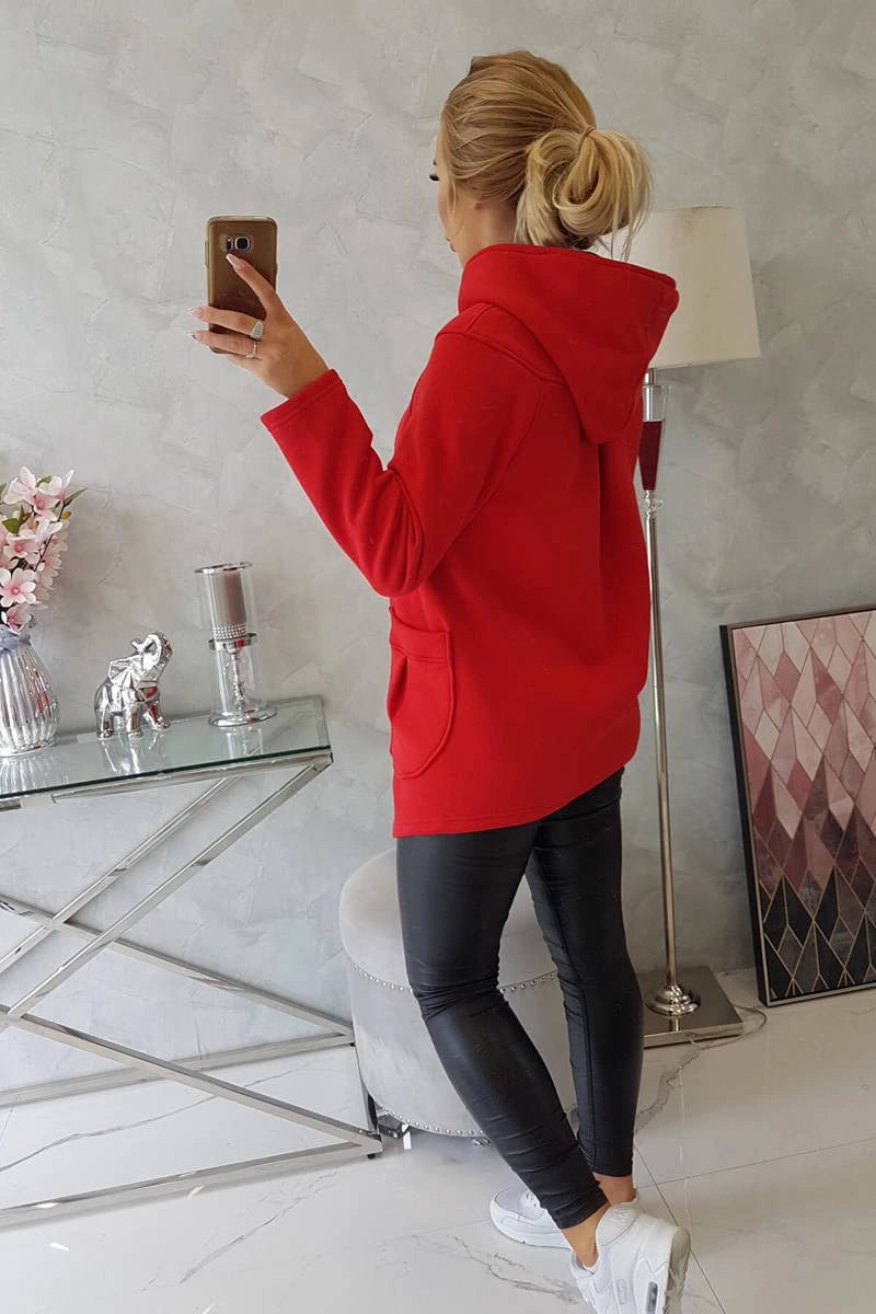Long insulated hoodie with zipper 9306 / – Red цвет / color | Lexline Fashion