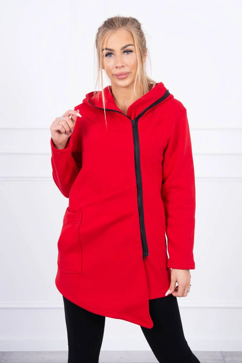 Long insulated hoodie with zipper 9306 / – Red цвет / color | Lexline Fashion