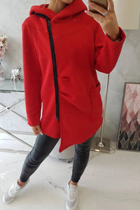Long insulated hoodie with zipper 9306 / – Red цвет / color | Lexline Fashion
